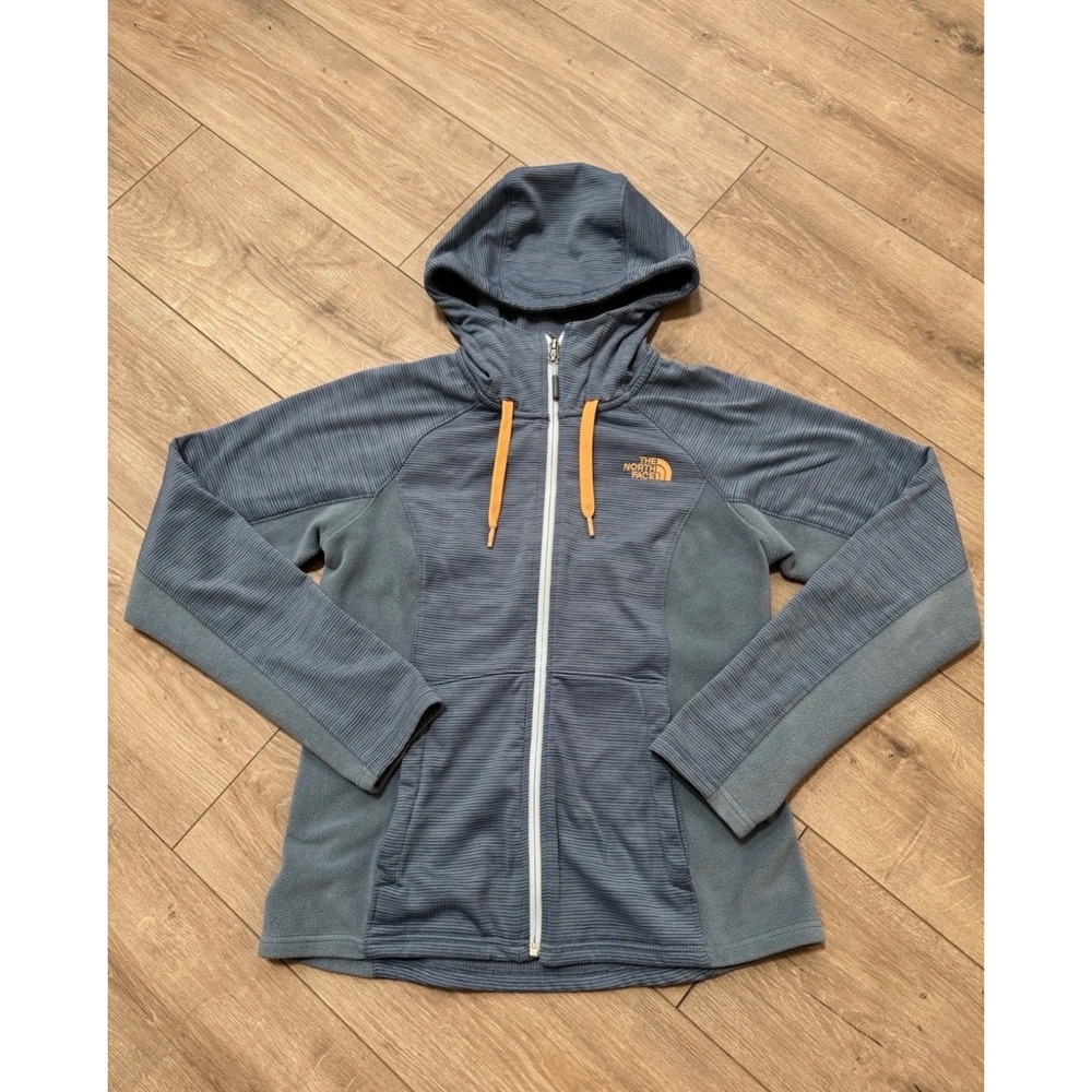 The North Face Womens‎ Blue Gray Full Zip Ribbed Fleece Hoodie Jacket Size M